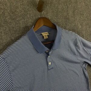 L.L. Bean Mens Pima Cotton Striped Golf‎ Polo Shirt Blue White Size L